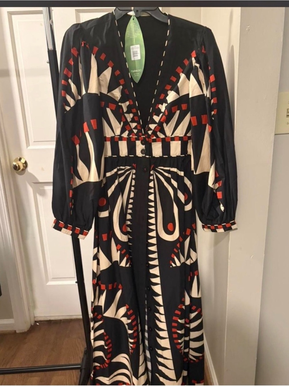 FARM Rio Black Dress with Cream and Red Graphic Motif - Picture 2 of 4